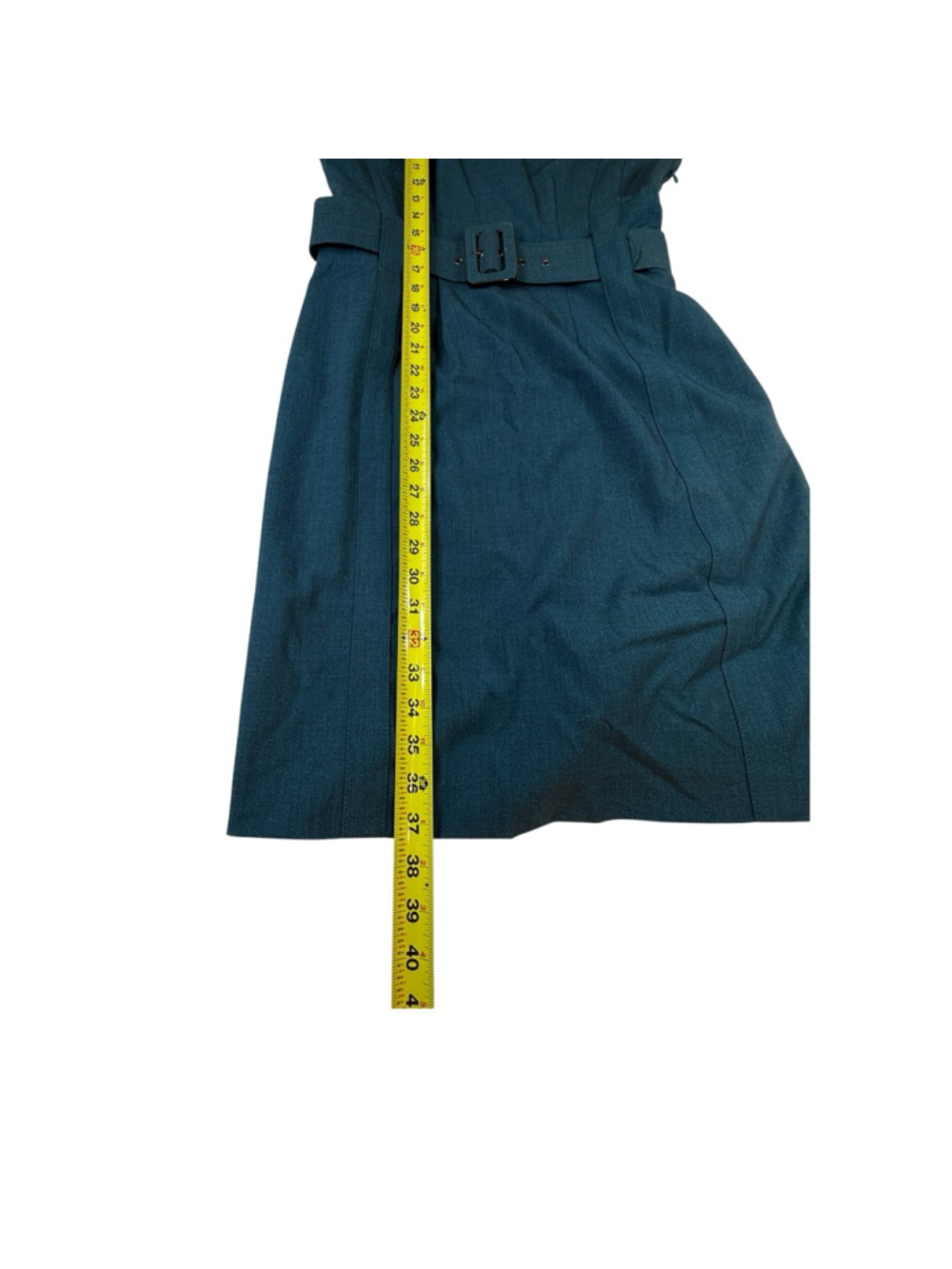 Calvin Klein Teal Sheath Dress Size 8 Belted Sleeveless Knee Length Work Office - Picture 7 of 7
